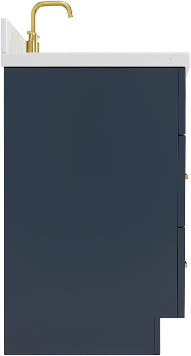 ARIEL Hamlet 60-inch Bathroom Vanity with Sink,Solid Wood, 1.5-inch Carrara White Quartz Countertop & Backsplash, Single Oval Porcelain Sink, 2 Soft Closing Doors, 4 Dovetail Drawers, Midnight Blue