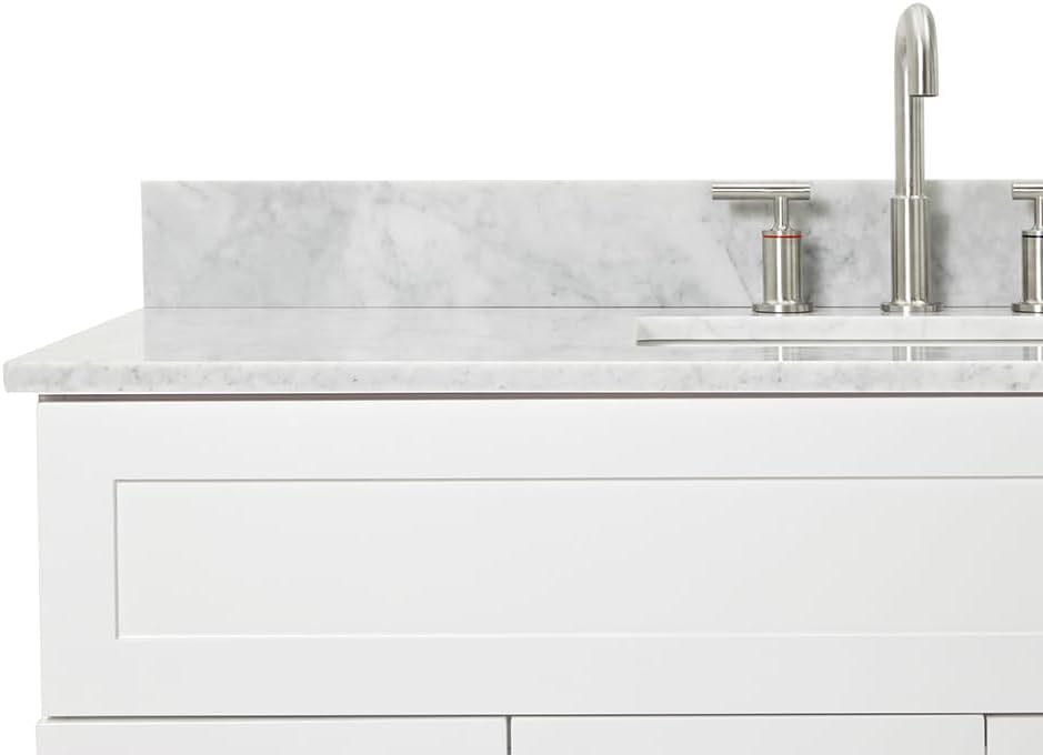 ARIEL Hamlet 48-inch Bathroom Vanity with Sink,Solid Wood, 0.75-inch Italian Carrara Marble Countertop, Single Rectangular Porcelain Sink, Soft Closing Doors, Dovetail Drawers, White
