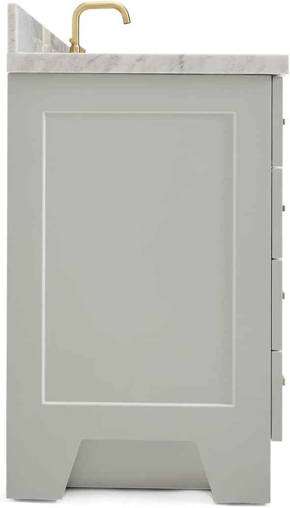 ARIEL Taylor 42-inch Bathroom Vanity with Sink,Solid Wood, 1.5-inch Italian Carrara Marble Countertop & Backsplash, Single Rectangular Porcelain Sink, 2 Soft Closing Doors, 5 Dovetail Drawers, Grey