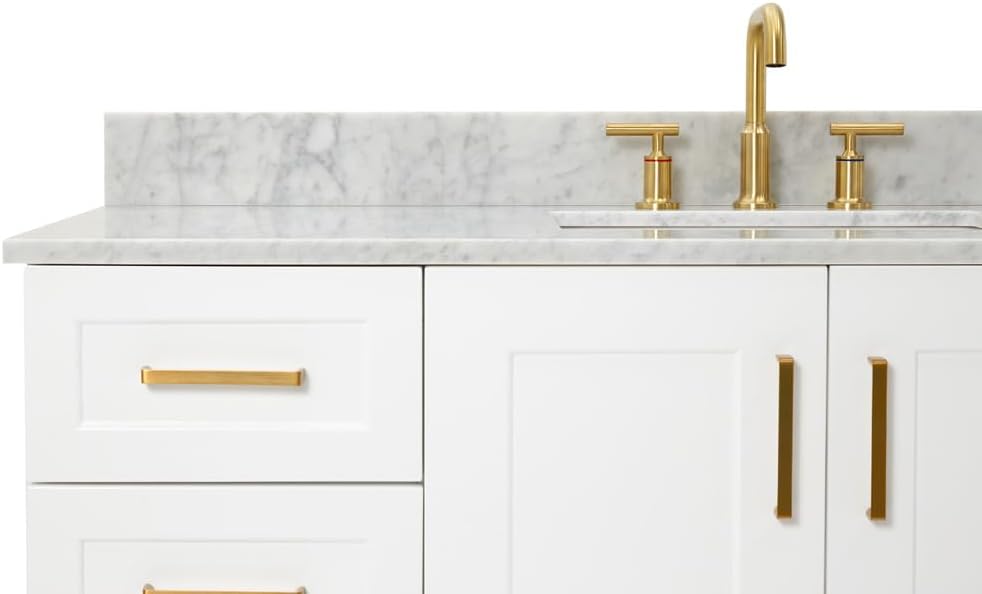 ARIEL Taylor 54-inch Bathroom Vanity with Sink,Solid Wood, 0.75-inch Italian Carrara Marble Countertop, Single Rectangular Porcelain Sink, 2 Soft Closing Doors, 9 Dovetail Drawers, White