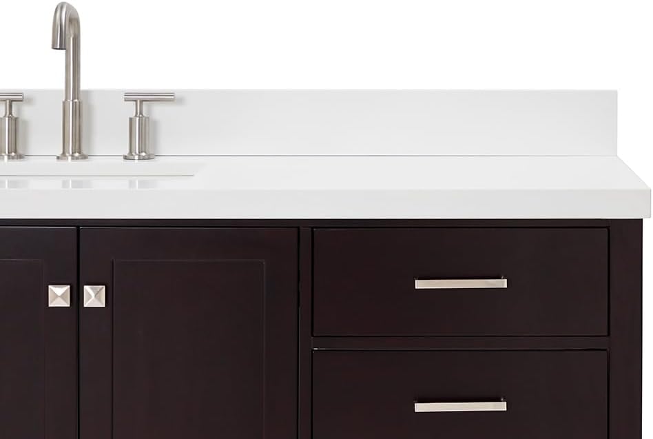 ARIEL Cambridge 66-inch Bathroom Vanity with Sink,Solid Wood, 1.5-inch Pure White Quartz Countertop, Single Rectangular Porcelain Sink, 2 Soft Closing Doors, 9 Dovetail Drawers, Espresso