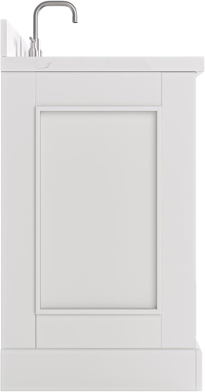 ARIEL Stafford 36-inch Bathroom Vanity with Sink,Solid Wood, 1.5-inch Carrara White Quartz Countertop, Single Rectangular Porcelain Sink, 2 Soft Closing Doors, 5 Dovetail Drawers, White