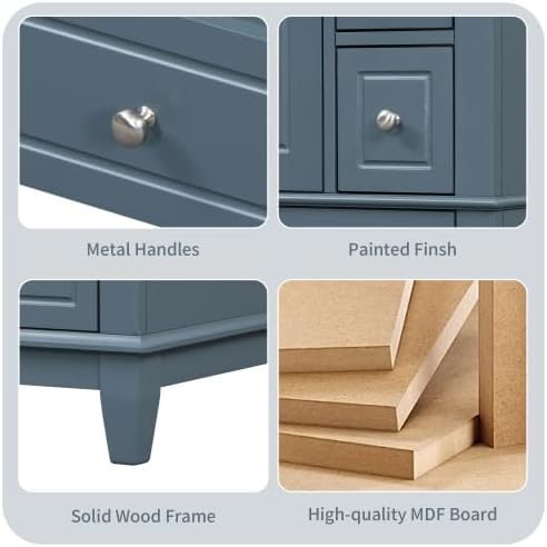 Bellemave Bathroom Vanity with Ceramic Sink & 3 Drawers, 24' Bathroom Cabinet with Storage Shelves & Solid Wood Base, Freestanding Vanity Cabinet with Organizer (Blue Gray/24)