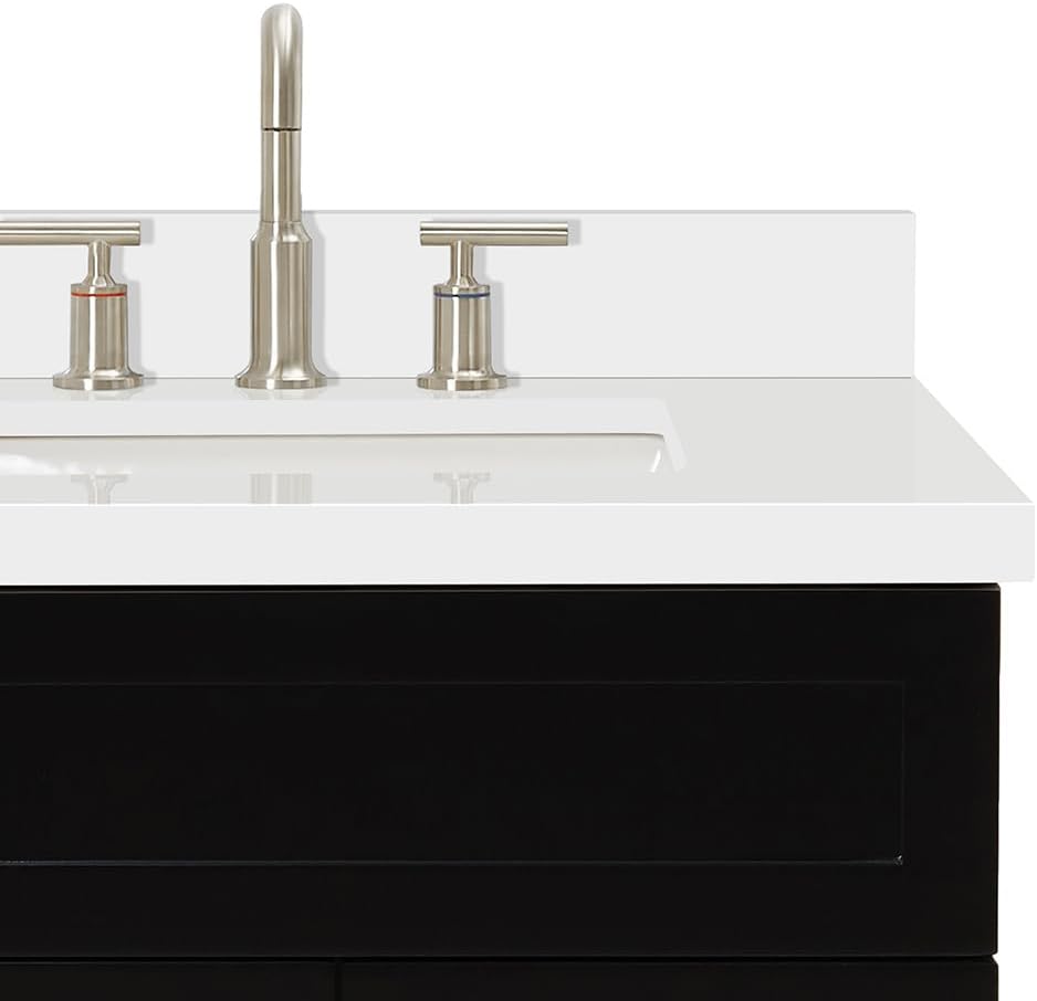 DKB Bradford 42' Black Single Bathroom Vanity with Sink, 1.5' Pure White Quartz Countertop, Rectangular Undermount Sink, Solid Wood Frame, 2 Soft-Closing Doors, 2 Dovetail Drawers