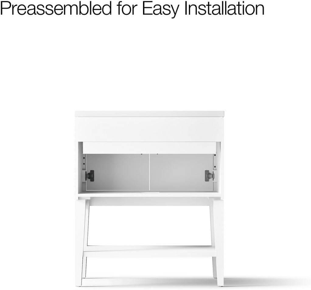Kohler Winnow 30 Inch Bathroom Vanity Cabinet with White Single Sink and Quartz Top, Modern Bathroom Vanity, White, K-33578-ASB-0