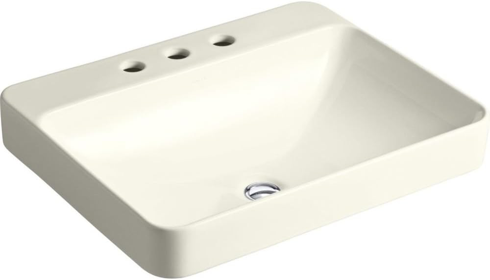 KOHLER K-2660-8-96 Vox Rectangle Vessel Above-Counter Bathroom Sink with 8-Inch Widespread Faucet Holes, Biscuit