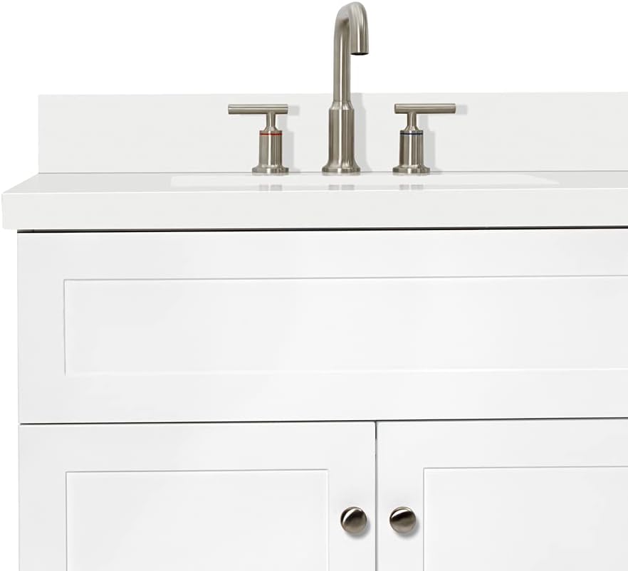 ARIEL Hamlet 72-inch Bathroom Vanity with Sink,Solid Wood, 1.5-inch Pure White Quartz Countertop & Backsplash, Double Rectangular Porcelain Sink, 4 Soft Closing Doors, 3 Dovetail Drawers, White
