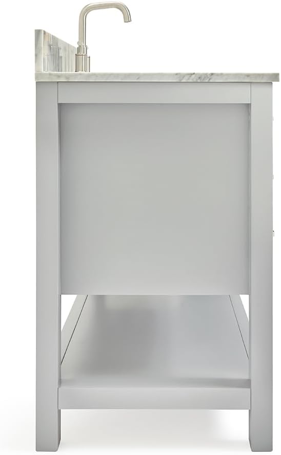 ARIEL Magnolia 48-inch Bathroom Vanity with Sink,Solid Wood, 0.75-inch Italian Carrara Marble Countertop, Single Rectangular Porcelain Sink, 2 Soft Closing Doors, 6 Dovetail Drawers, Grey