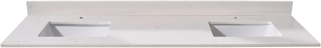 Pemberly Row Modern 73' Composite Stone Double Vanity Top, White Finish, Fits 72' W x 21' D Vanity Cabinet, Includes 2 Undermount Ceramic Basins, Pre-Drilled Faucet Holes, Matching 4' Backsplash