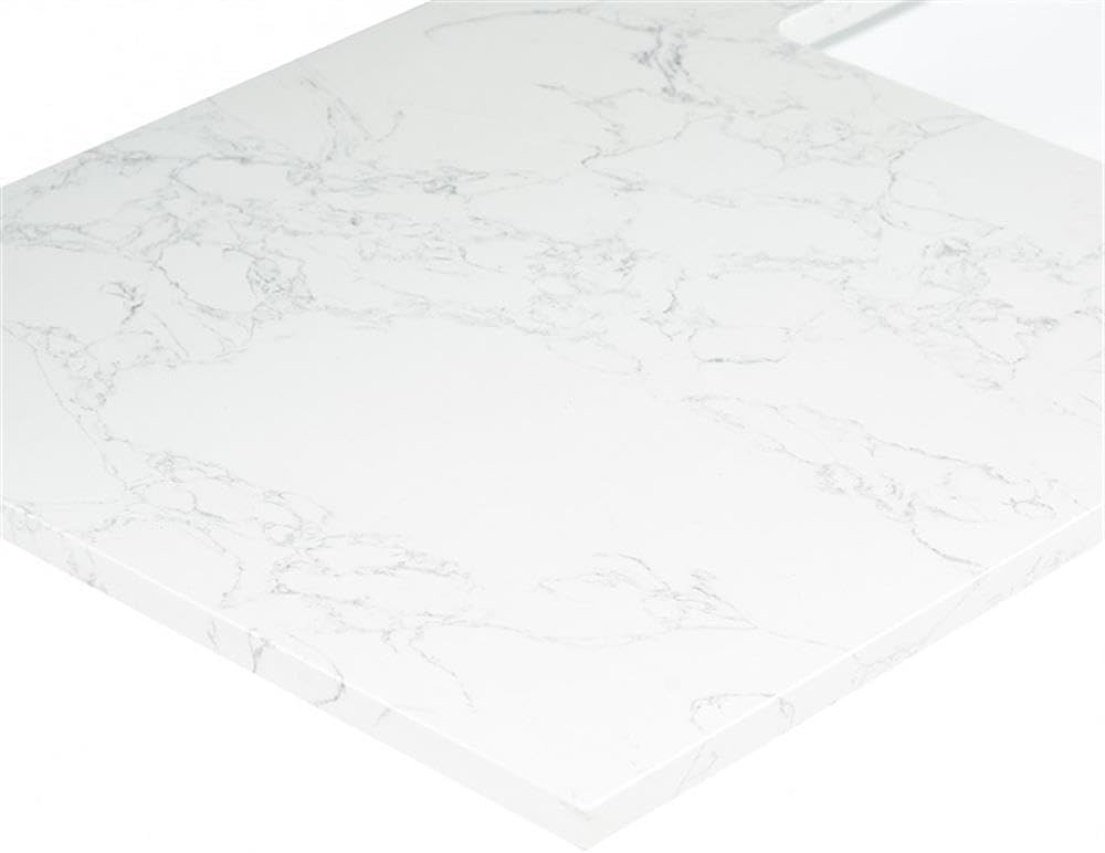 Pemberly Row 61' Engineered Stone Vanity Top, Grain White Finish, Single White Undermount Sink, Scratch/Heat/Stain-Resistant, Pre-Drilled for 8' Widespread Faucet, Modern Bathroom Vanity Surface