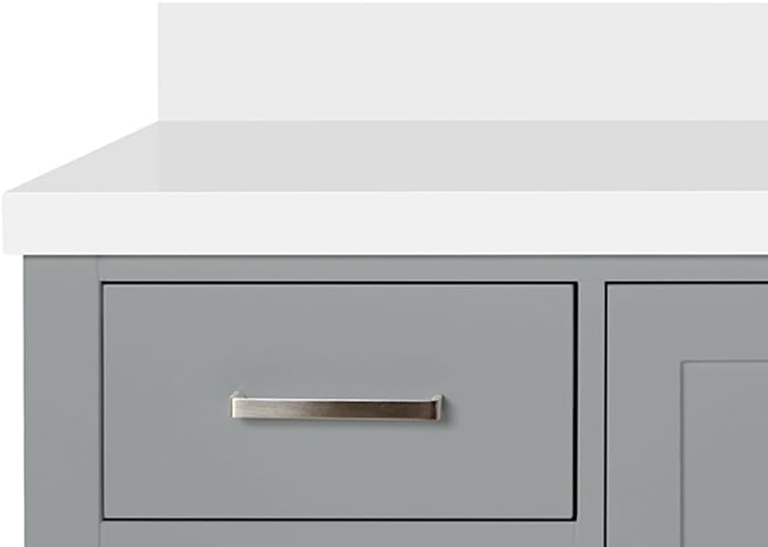 ARIEL Cambridge 60-inch Bathroom Vanity with Sink,Solid Wood, 1.5-inch Pure White Quartz Countertop & Backsplash, Single Rectangular Porcelain Sink, 2 Soft Closing Doors, 9 Dovetail Drawers, Grey
