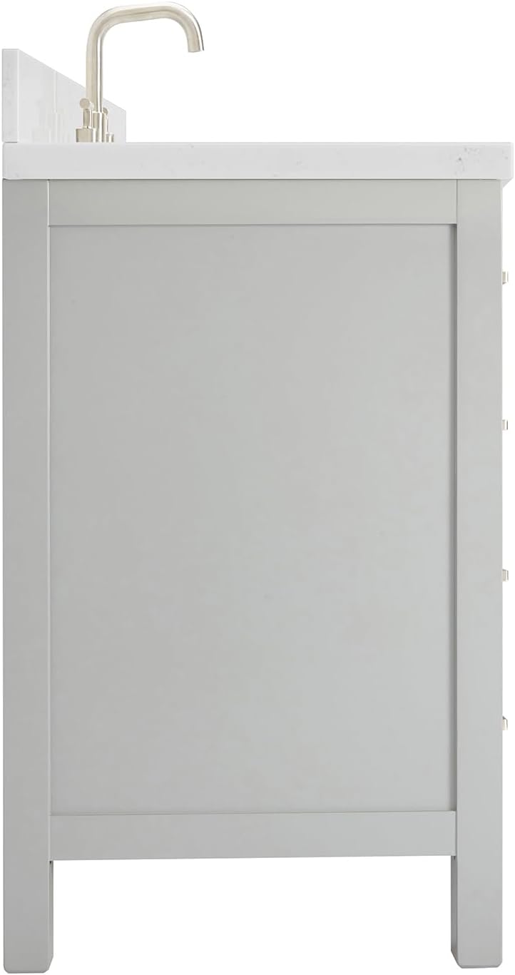 ARIEL Cambridge 36-inch Bathroom Vanity with Sink,Solid Wood, 1.5-inch Carrara White Quartz Countertop, Single Rectangular Porcelain Sink, 2 Soft Closing Doors, 5 Dovetail Drawers, Grey