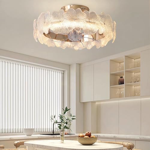 Ceiling Fan with Light Remote - Reversible Dimmable LED Pink Crystal Flower Fan for Girls Bedroom, Living Room, Nursery - 360° Rotating Kid-Friendly Design