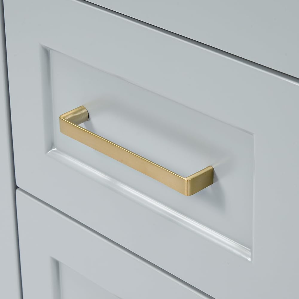 ARIEL 73' Grey Double Bathroom Vanity Italian Carrara Marble Countertop & Splash, Rectangular Sink, 4 Soft Closing Doors, 6 Full Extension Dovetail Drawers, Satin Brass