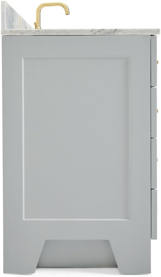 ARIEL Taylor 48-inch Bathroom Vanity with Sink,Solid Wood, 0.75-inch Italian Carrara Marble Countertop, Single Rectangular Porcelain Sink, Soft Closing Doors, Dovetail Drawers, Grey