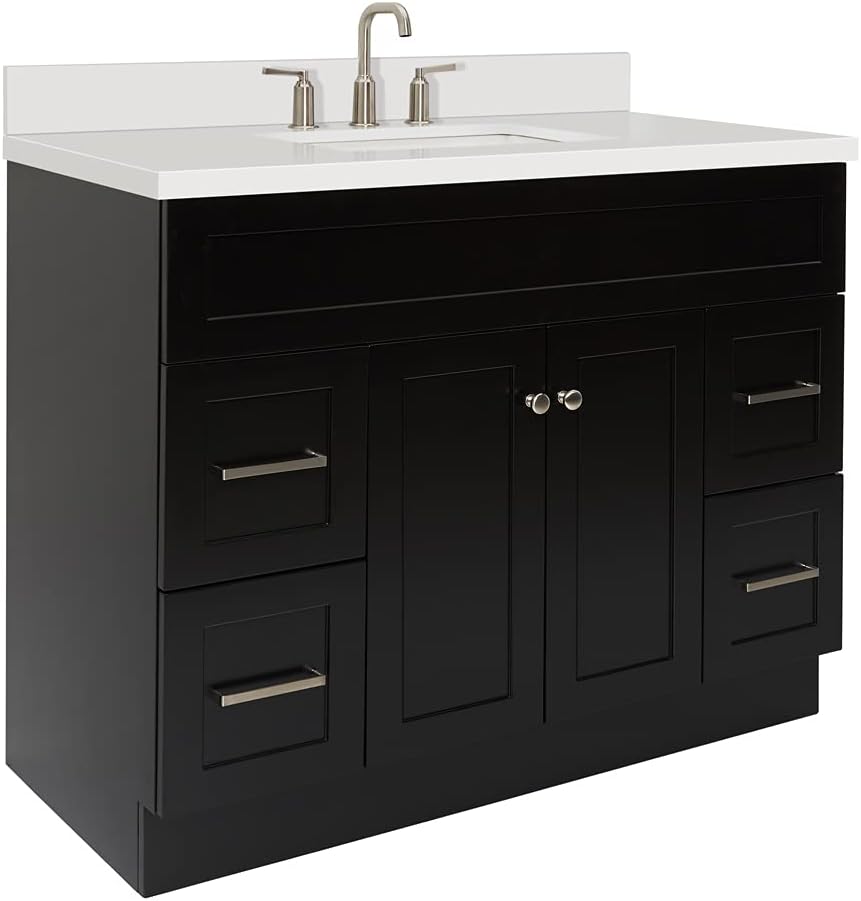 ARIEL 36' Grey Single Bathroom Vanity with Sink, 1.5' Pure White Quartz Countertop, Rectangular Undermount Sink, 2 Soft-Closing Doors, 2 Dovetail Drawers, Built-in Toe Kick