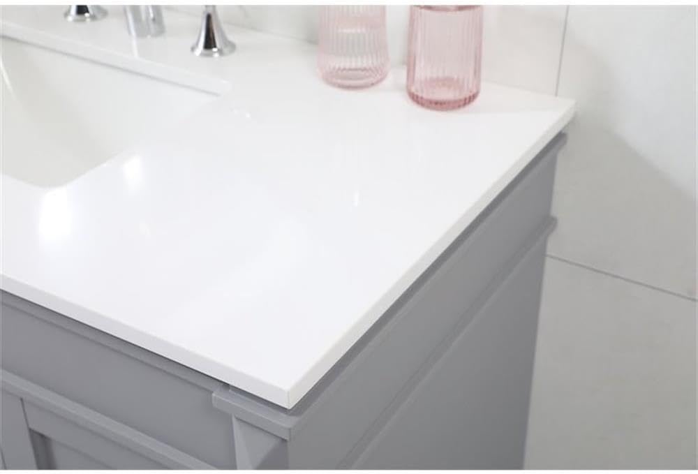 Pemberly Row 42' Aluminum MDF Bathroom Vanity, Gray Finish, Quartz Countertop in Ivory White, Rectangular Sink, Soft Close Hinges and Glides, 2-Door Cabinet, Modern Transitional Style for Bathroom Use
