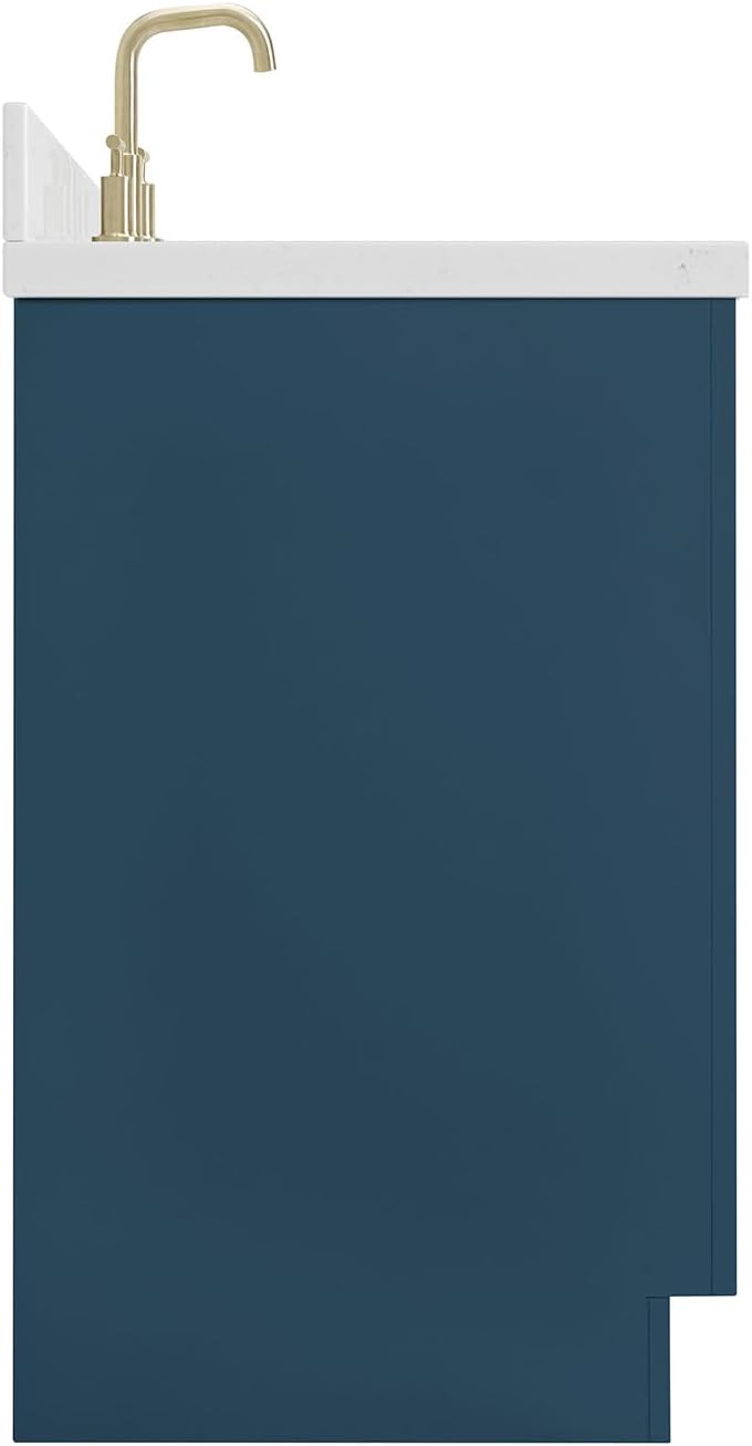 ARIEL Milan 60-inch Bathroom Vanity with Sink,Solid Wood, 1.5-inch Carrara White Quartz Countertop, Single Oval Porcelain Sink, Soft Closing Doors, Dovetail Drawers, Vintage Blue