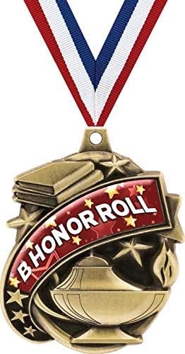 Crown Awards Honor Roll Medals - 2' Kudos B Honor Roll Education Recognition Award Medals Gold Prime