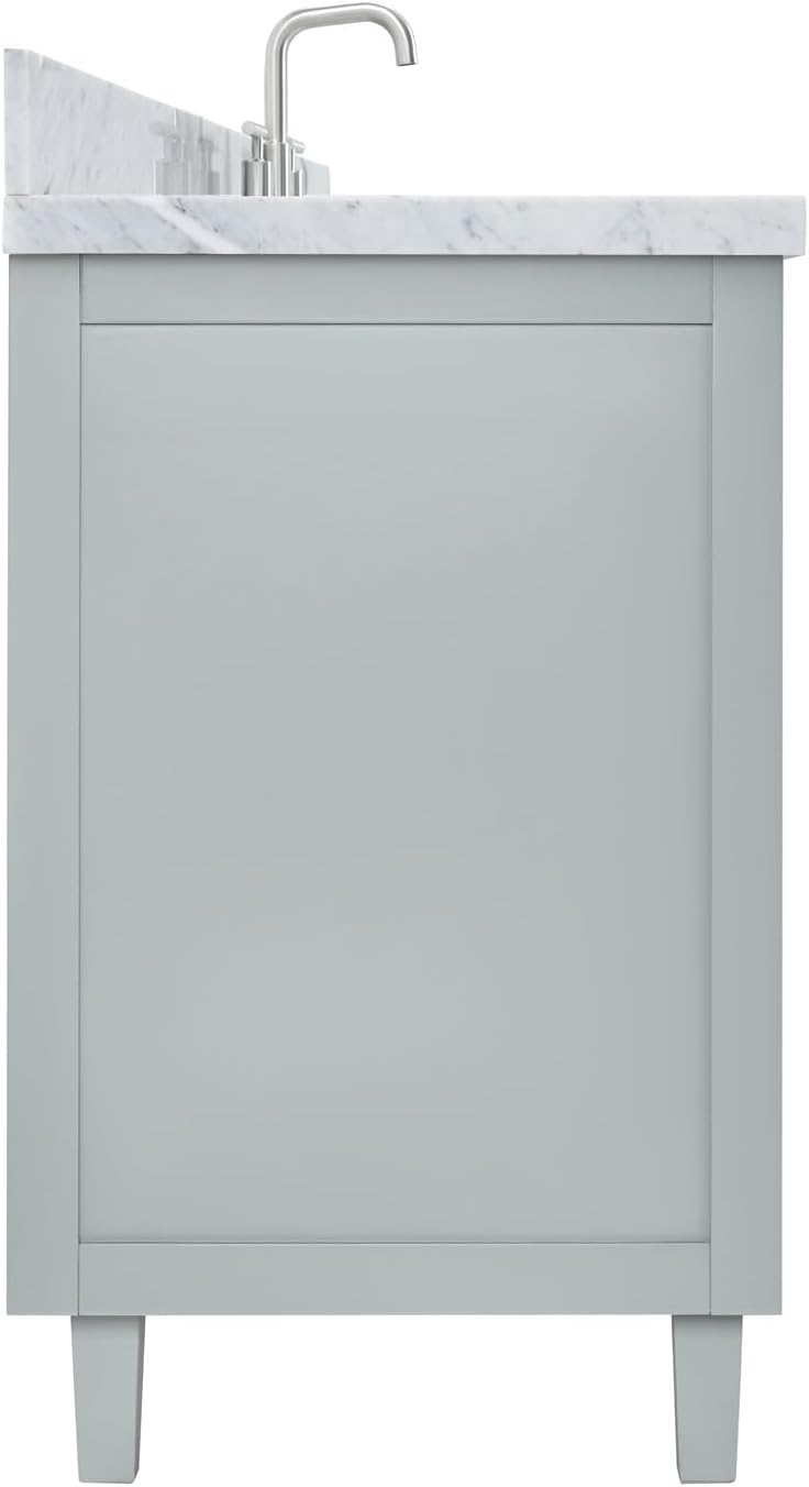 ARIEL Monroe 66-inch Bathroom Vanity with Sink,Solid Wood, 1.5-inch Italian Carrara Marble Countertop, Single Oval Porcelain Sink, Dovetail Drawers, Grey