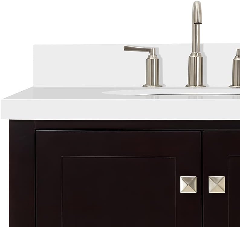 ARIEL Cambridge 42-inch Bathroom Vanity with Sink,Solid Wood, 1.5-inch Pure White Quartz Countertop & Backsplash, Single Oval Porcelain Sink, 2 Soft Closing Doors, 5 Dovetail Drawers, Espresso