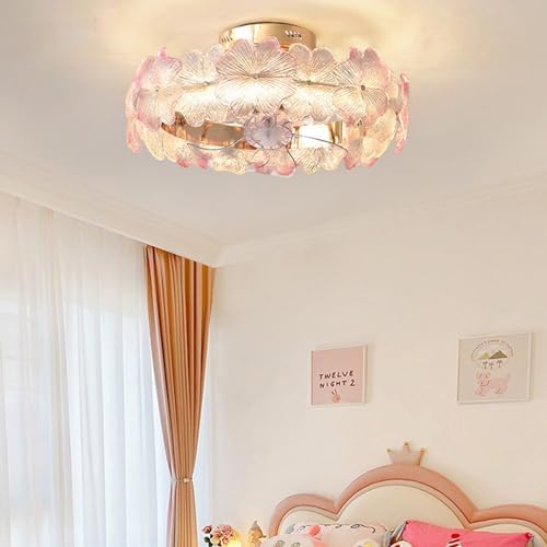 Ceiling Fan with Light Remote - Reversible Dimmable LED Pink Crystal Flower Fan for Girls Bedroom, Living Room, Nursery - 360° Rotating Kid-Friendly Design