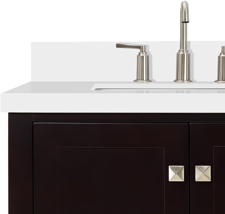 DKB Beckford 42-Inch Espresso Bathroom Vanity with Sink, Solid Wood Frame, Pure White Quartz Countertop 1.5' Edge, Left Rectangular Undermount Sink, 2 Soft Closing Doors, 5 Full Extension Drawers