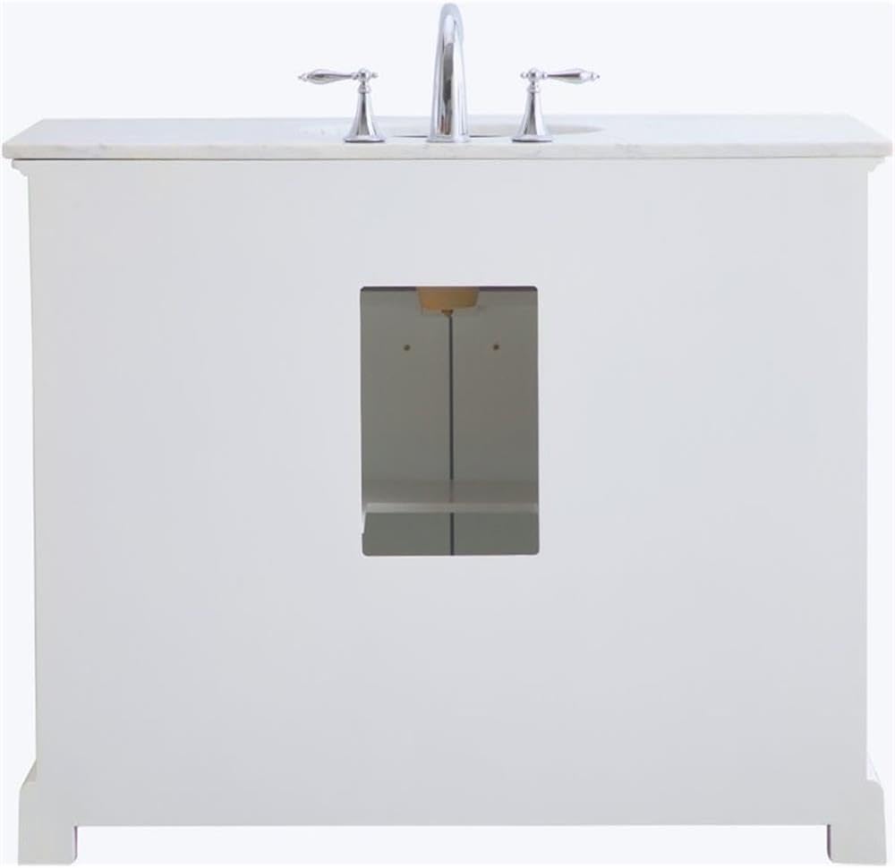 Pemberly Row Contemporary 42' Single Bathroom Vanity, Italian Carrara Marble Top, White Finish, Solid Wood and MDF Base, Porcelain Undermount Sink, Soft Close Drawers, Freestanding Vanity for