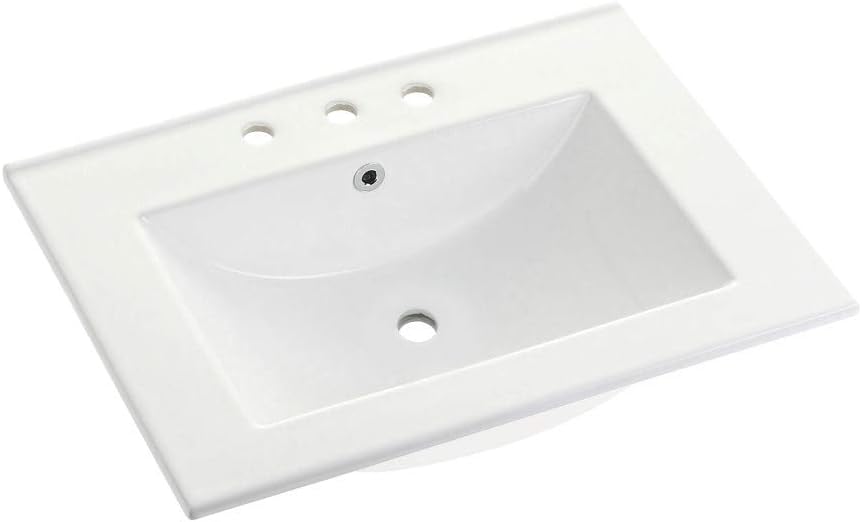 Kingston Brass LBT24187W38 Ultra Modern 24-Inch Ceramic Vanity Sink Top (8' Faucet Drillings) in White