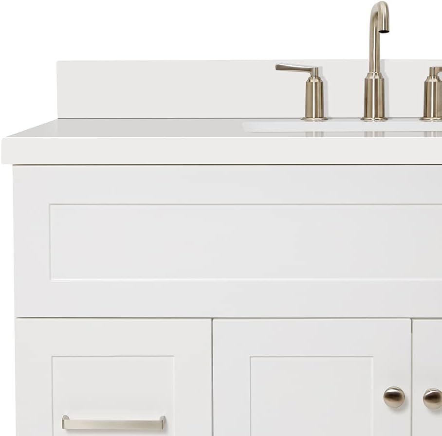 ARIEL Hamlet 42-inch Bathroom Vanity with Sink,Solid Wood, 1.5-inch Pure White Quartz Countertop & Backsplash, Single Oval Sink, 2 Soft Closing Doors, 4 Dovetail Drawers, White