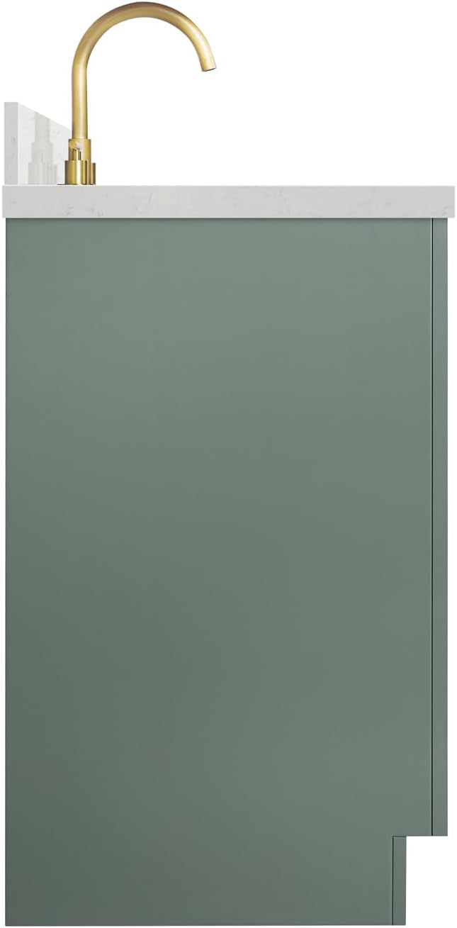 ARIEL Loren 60-inch Bathroom Vanity with Sink,Solid Wood, 1.5-inch Carrara White Quartz Countertop, Single Oval Porcelain Sink, 2 Soft Closing Doors, 7 Dovetail Drawers, Vintage Green