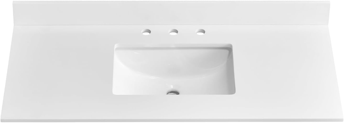 42' x 22' Vanity Top, Quartz Vanity Sink Top in Pure White, with One Sidesplash & One Backsplash, with Undermounted Sink,8 Inch Faucet Hole Spread for Vanity Top with Sink