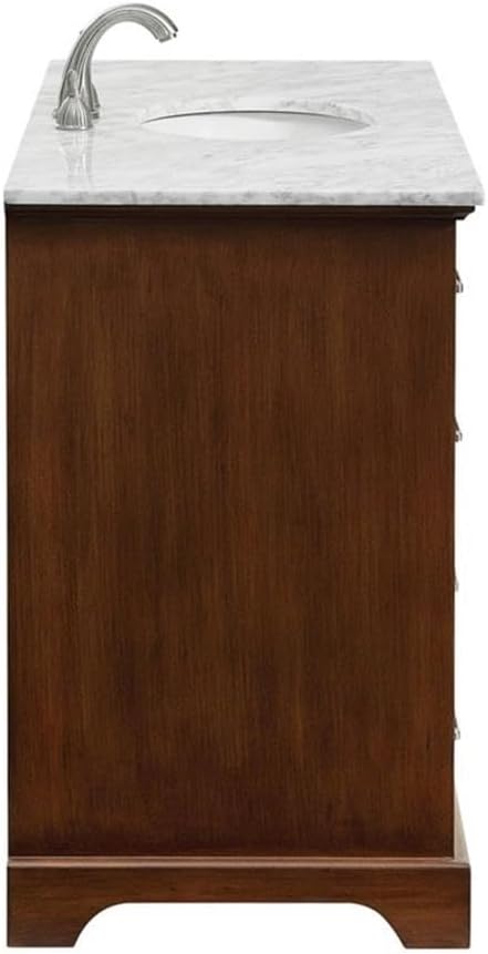 Pemberly Row Contemporary 48' Wood Single Bathroom Vanity, Brown Teak Finish, Italian Carrara Marble Top, Oval Porcelain Undermount Sink, Free-Standing Design, 8 Drawers, 2 Doors, Bathroom Essential