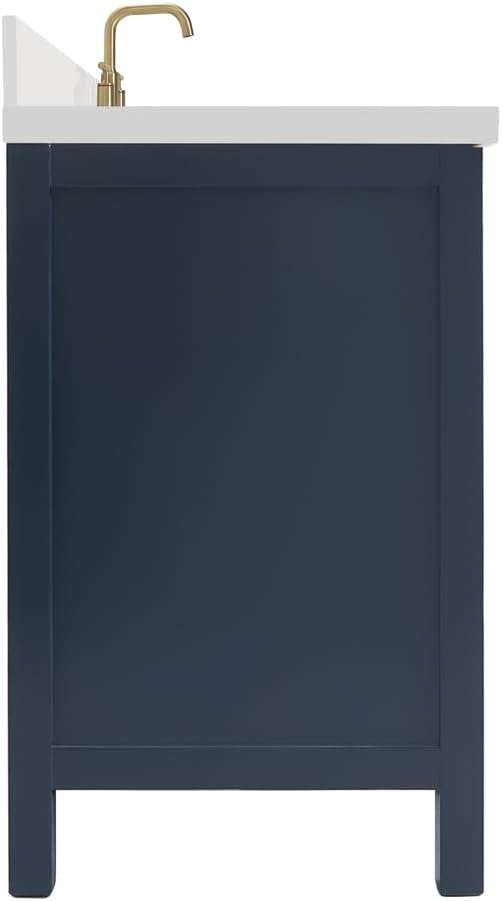 ARIEL Cambridge 42-inch Bathroom Vanity with Sink,Solid Wood, 1.5-inch Pure White Quartz Countertop, Single Rectangular Porcelain Sink, 2 Soft Closing Doors, 5 Dovetail Drawers, Midnight Blue