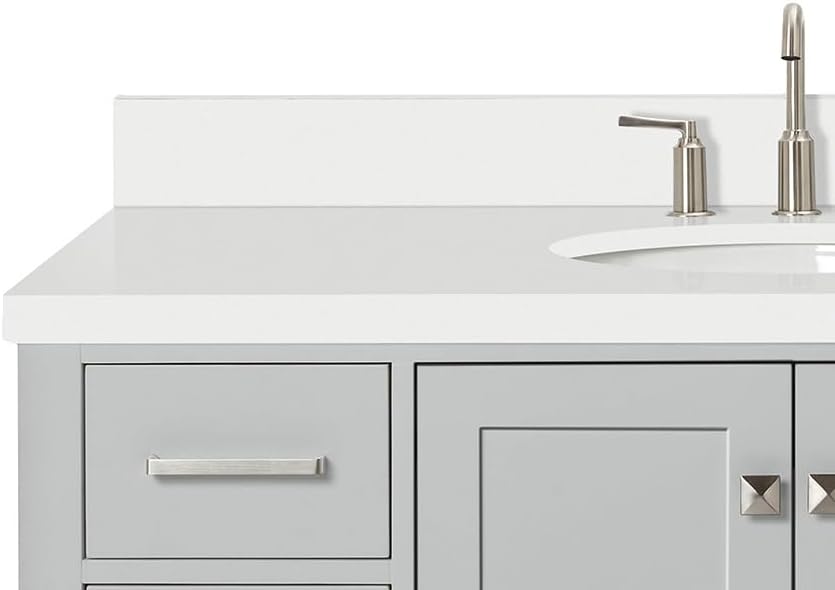ARIEL Cambridge 48-inch Bathroom Vanity with Sink,Solid Wood, 1.5-inch Pure White Quartz Countertop & Backsplash, Single Oval Porcelain Sink, 2 Soft Closing Doors, 9 Dovetail Drawers, Grey