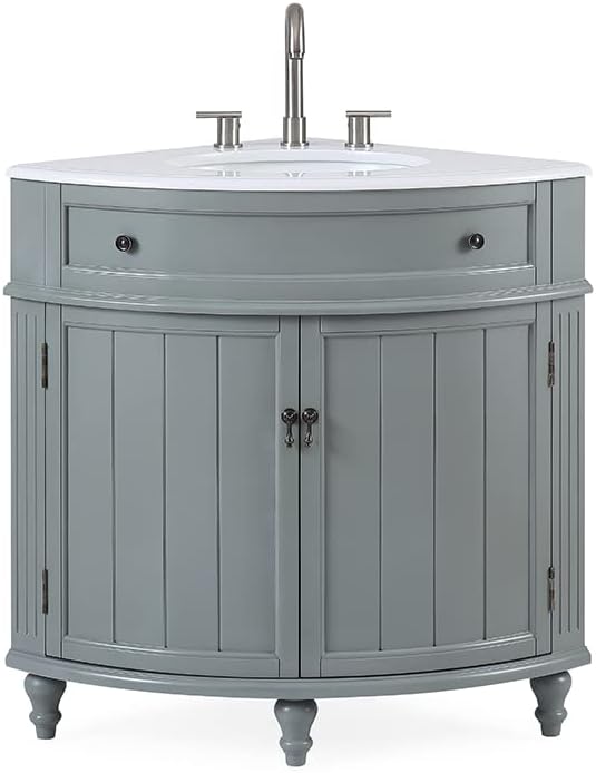 Tennant Brand 24 inch Triadsville Small Corner Bathroom Vanity with Sink and White Quartz top (Gray)