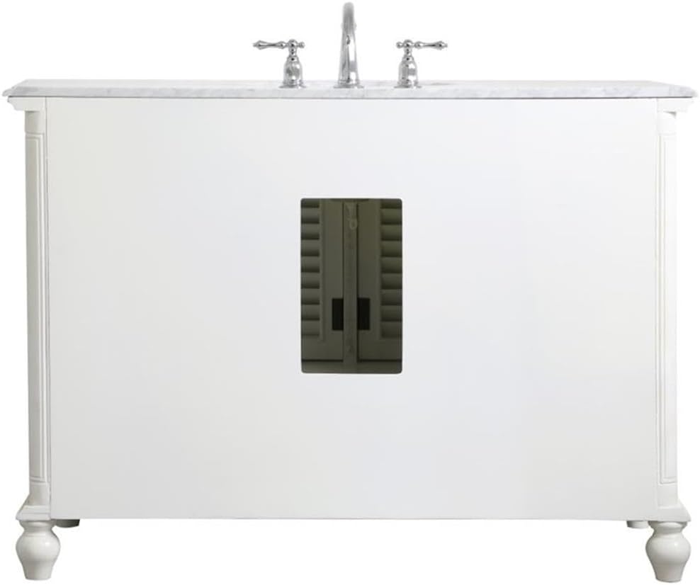 Pemberly Row 48' Bathroom Vanity, Antique White Finish, Solid Wood Base with Carrara Marble Top, Porcelain Undermount Sink, 4 Cabinet Doors and 2 Soft-Close Drawers, Free-Standing for Bathroom Use
