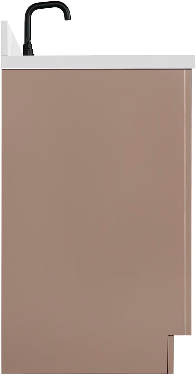 ARIEL Loren 48-inch Bathroom Vanity with Sink,Solid Wood, 1.5-inch Pure White Quartz Countertop, Single Rectangular Porcelain Sink, 2 Soft Closing Doors, 7 Dovetail Drawers, Mocha