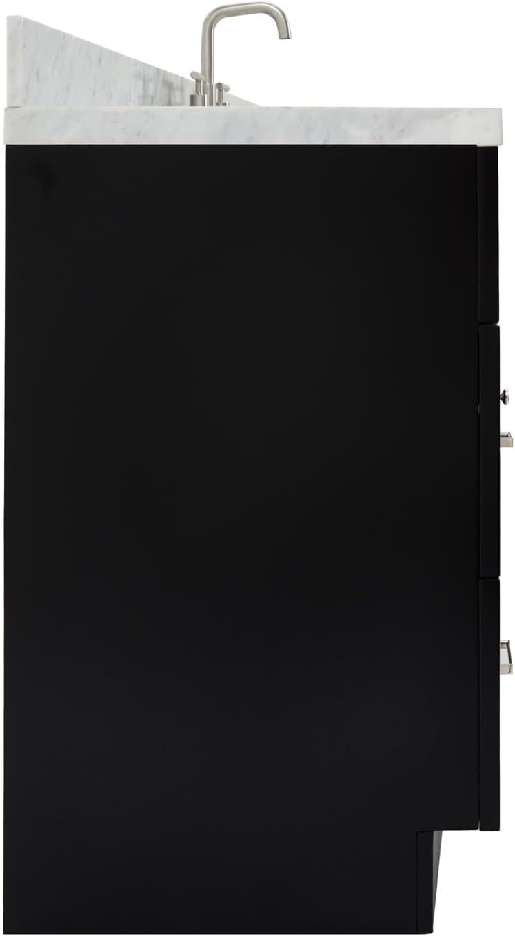 ARIEL Hamlet 66-inch Bathroom Vanity with Sink,Solid Wood, 1.5-inch Italian Carrara Marble Countertop & Backsplash, Single Oval Porcelain Sink, 2 Soft Closing Doors, 4 Dovetail Drawers, Black