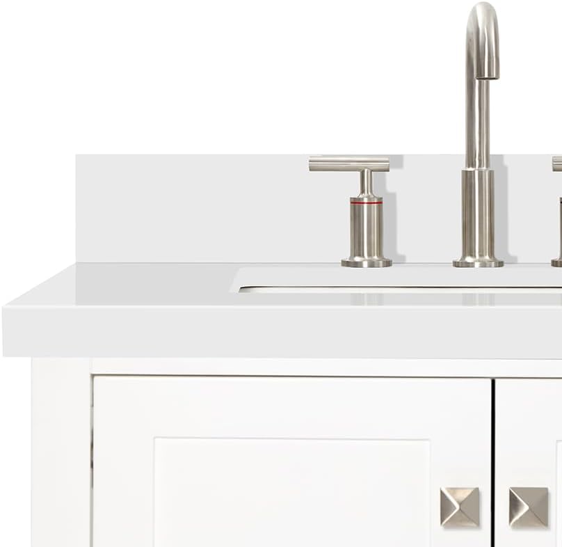 DKB Beckford 72 Inch Bathroom Vanity Double Sink — White Bathroom Vanity with Sink, 1.5' Edge Pure White Quartz Countertop & Backsplash, 4 Soft-Close Doors, 6 Dovetail Drawers