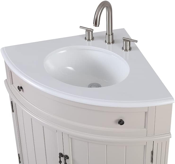 Tennant Brand 24 inch Triadsville Small Corner Bathroom Vanity with Sink and White Quartz top (Taup)