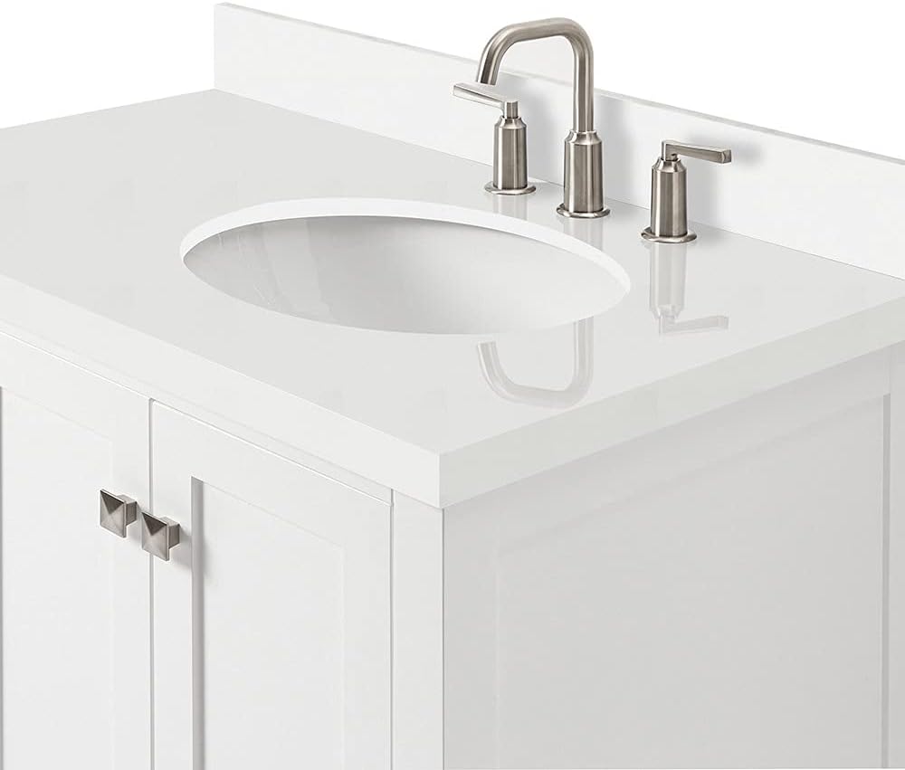 ARIEL Cambridge 36-inch Bathroom Vanity with Sink,Solid Wood, 1.5-inch Pure White Quartz Countertop & Backsplash, Single Oval Porcelain Sink, 2 Soft Closing Doors, 5 Dovetail Drawers, White