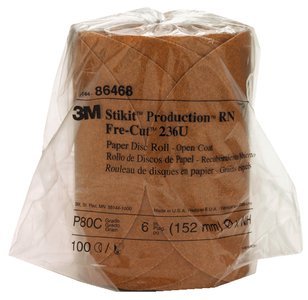 3M 236U P80 Grit, 6' Diameter Aluminum Oxide Paper Disc with Stikit Adhesive Backing, C Weight Roll