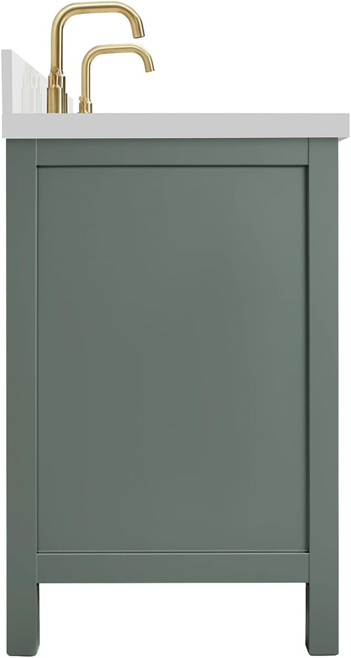 DKB Beckford 72-inch Vintage Green Bathroom Vanity with Left & Right Rectangle Double Sinks, Pure White Quartz Countertop & Backsplash, Solid Wood Frame, Soft-Closing & Dovetail Drawers