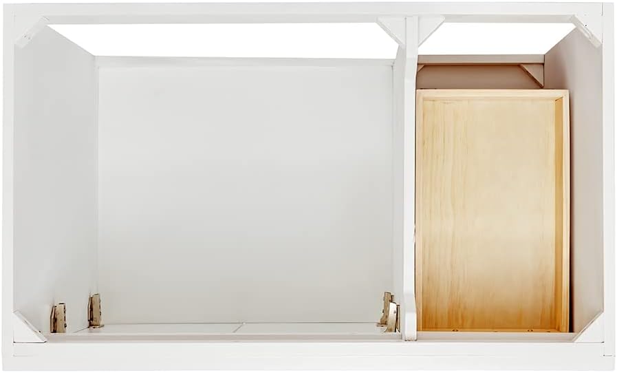 DKB Bradford 36' White Single Bathroom Vanity with Sink, 1.5' Edge Italian Carrara Marble Countertop, Oval Sink, Solid Wood Frame, 2 Soft Closing Doors, 2 Dovetail Drawers, Satin Brass