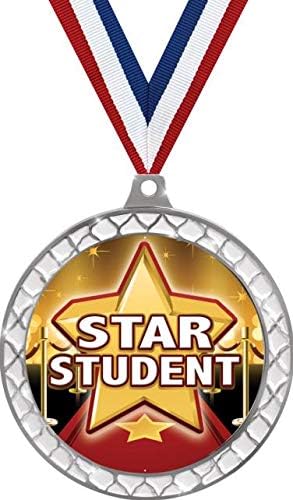 Star Student White Trellis Medal Silver, 2.5' Academic Excellence Prizes, Kids Education Trophy Medal Awards for Kids Prime