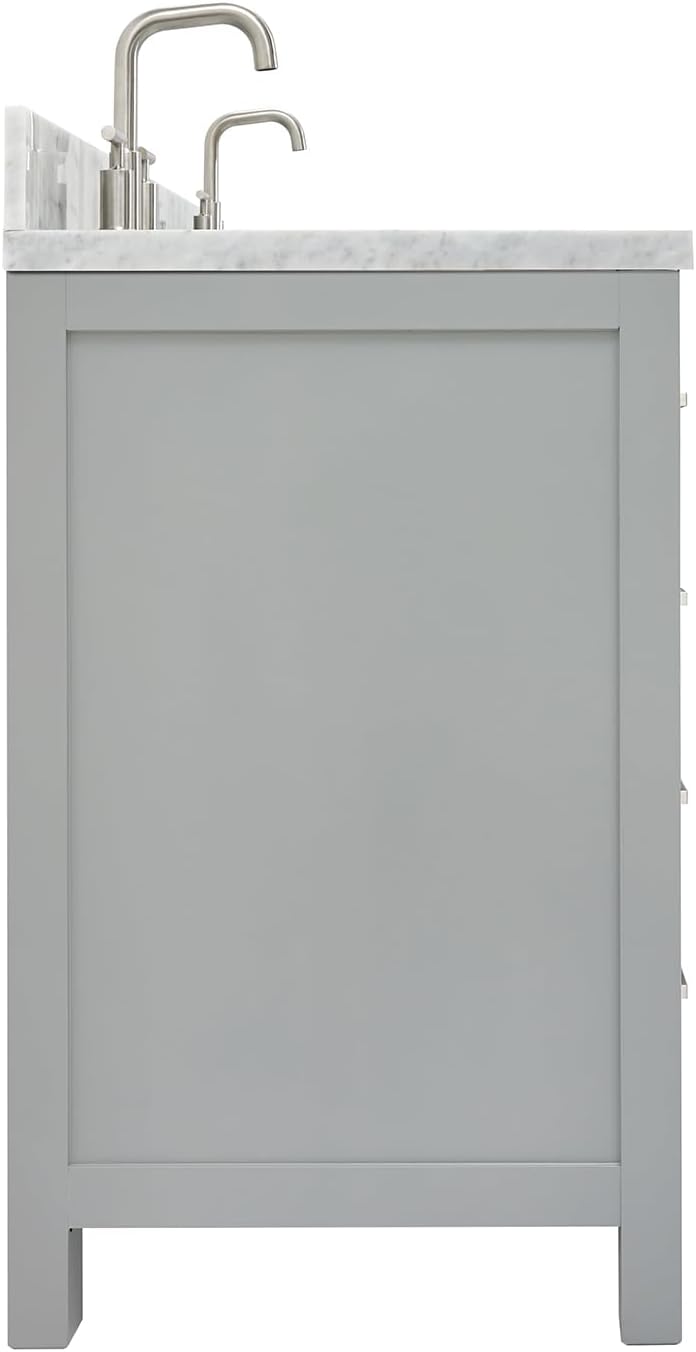 ARIEL Cambridge 66-inch Bathroom Vanity with Sink,Solid Wood, 1.5-inch Italian Carrara Marble Countertop & Backsplash, Double Oval Porcelain Sink, 4 Soft Closing Doors, 6 Dovetail Drawers, Grey