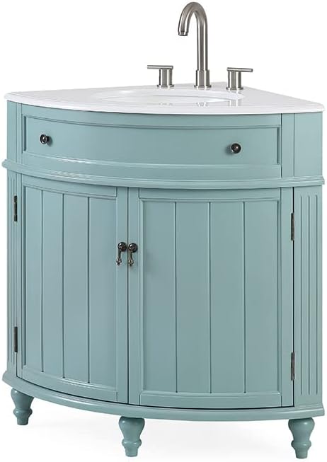 Tennant Brand 24 inch Triadsville Small Corner Bathroom Vanity with Sink and White Quartz top (Light Blue)