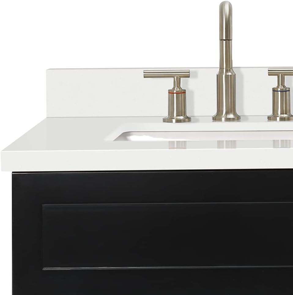 DKB Bradford 72 Inch Bathroom Vanity Double Sink — Black Bathroom Vanity with Sink, 1.5' Edge Pure White Quartz Countertop & Backsplash, 4 Soft-Close Doors, and 3 Dovetail Drawers