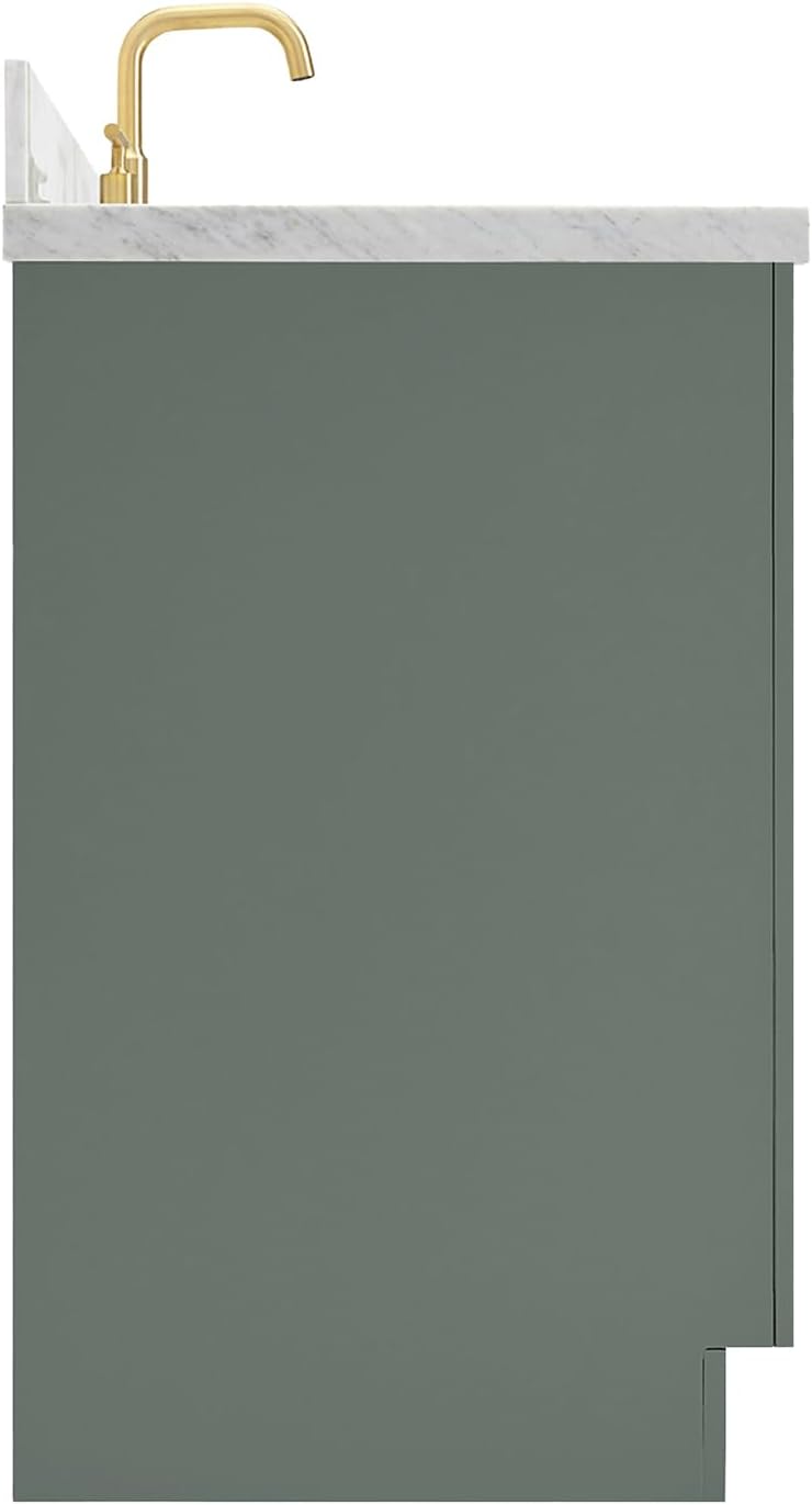 ARIEL Hepburn 60-inch Bathroom Vanity with Sink,Solid Wood, 1.5-inch Italian Carrara Marble Countertop, Single Rectangular Porcelain Sink, 2 Soft Closing Doors, 9 Dovetail Drawers, Vintage Green